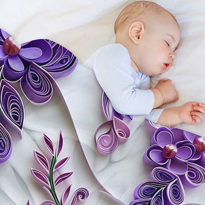 Soft Anti-Pilling Flannel Blanket with Purple Floral Pattern Design