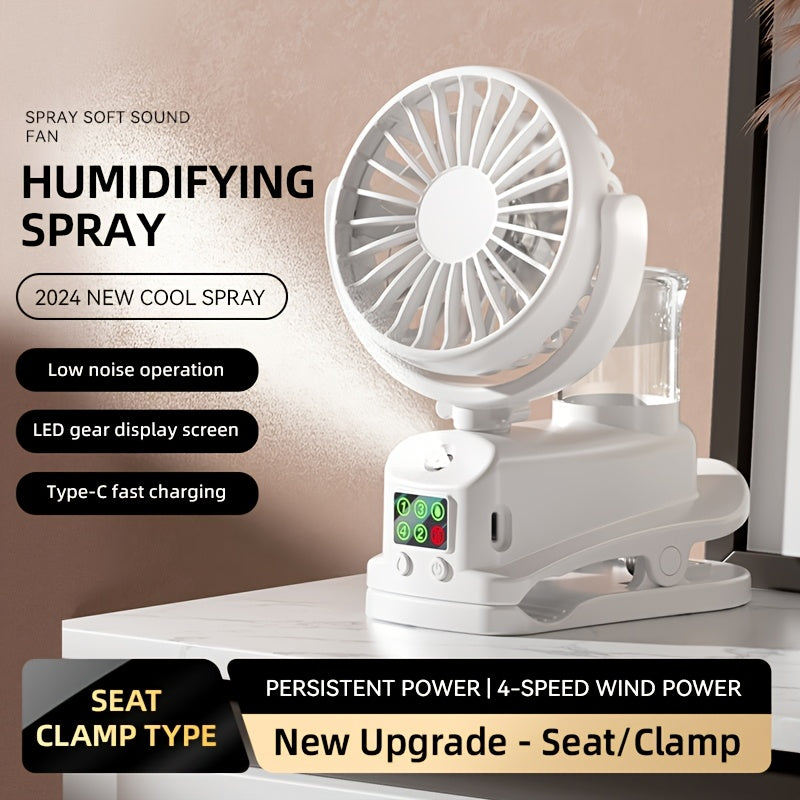 USB Desktop Fan Humidifier Combo 4 Adjustable Speeds 2 Mist Levels Quiet 360° Rotation Cooling for Workspace Bedroom