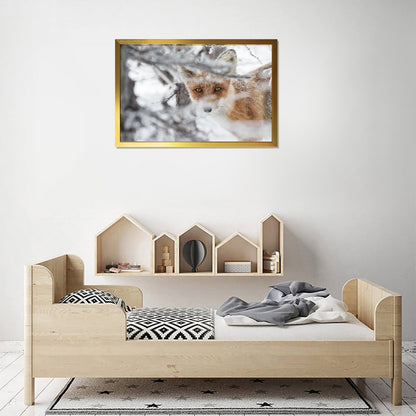 Minimalist Fox in Snow Art Picture Golden Frame Decor-28