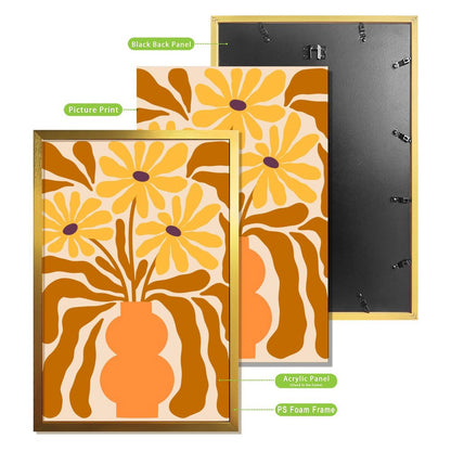 Retro Floral Vase Art Print, Abstract Yellow Flower Wall Decor-49