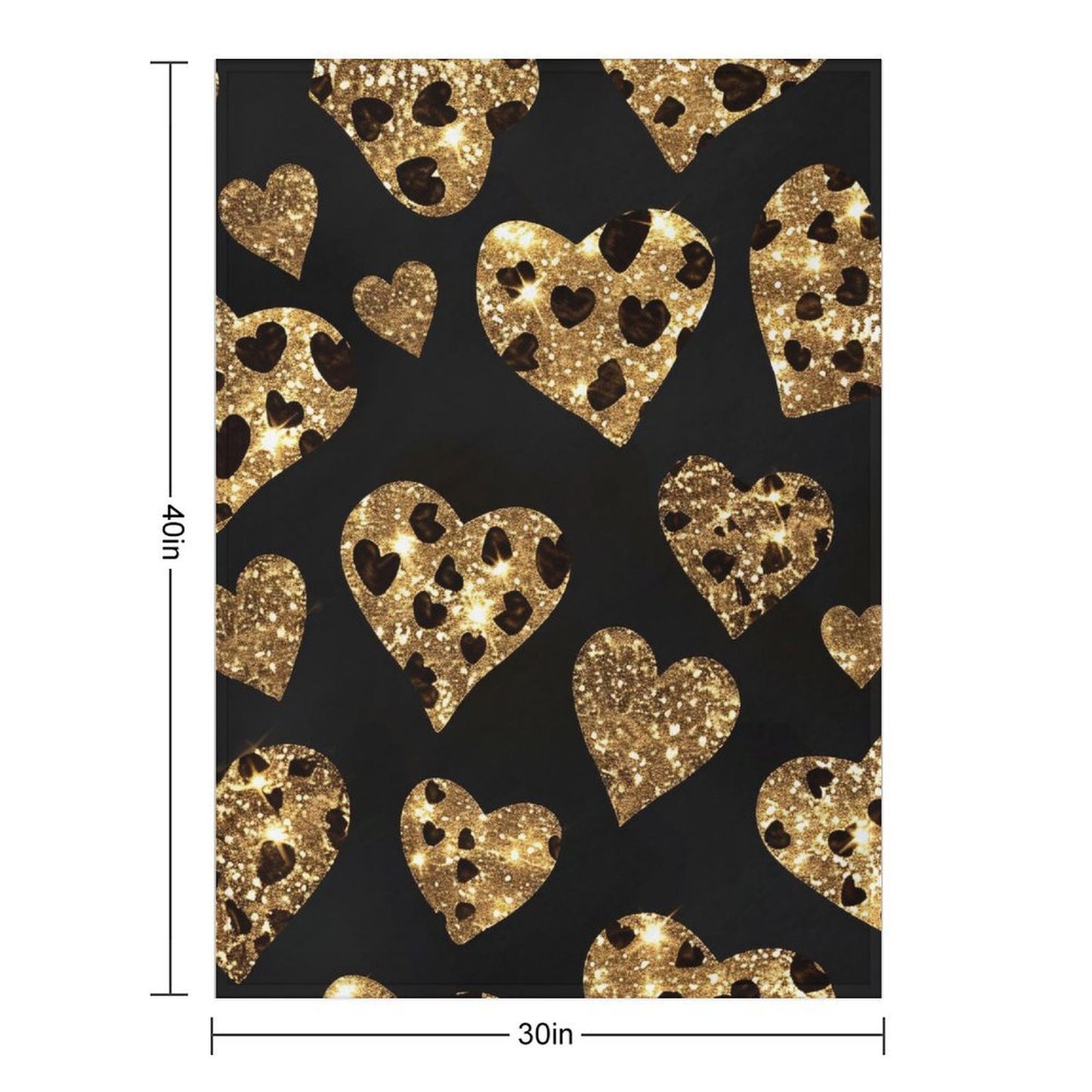 Anti-Pilling Flannel Blanket with Gold Glitter Heart Pattern Design