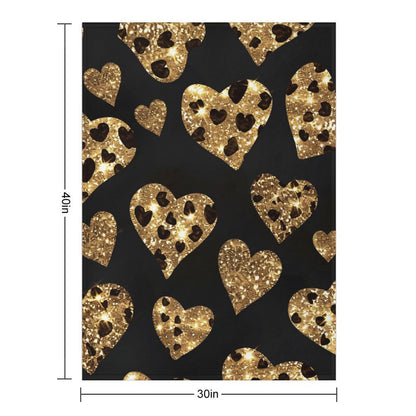 Anti-Pilling Flannel Blanket with Gold Glitter Heart Pattern Design