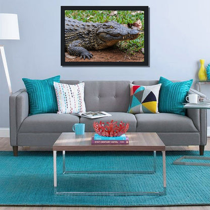 Wildlife Crocodile Wall Art Black Frame Home Decoration