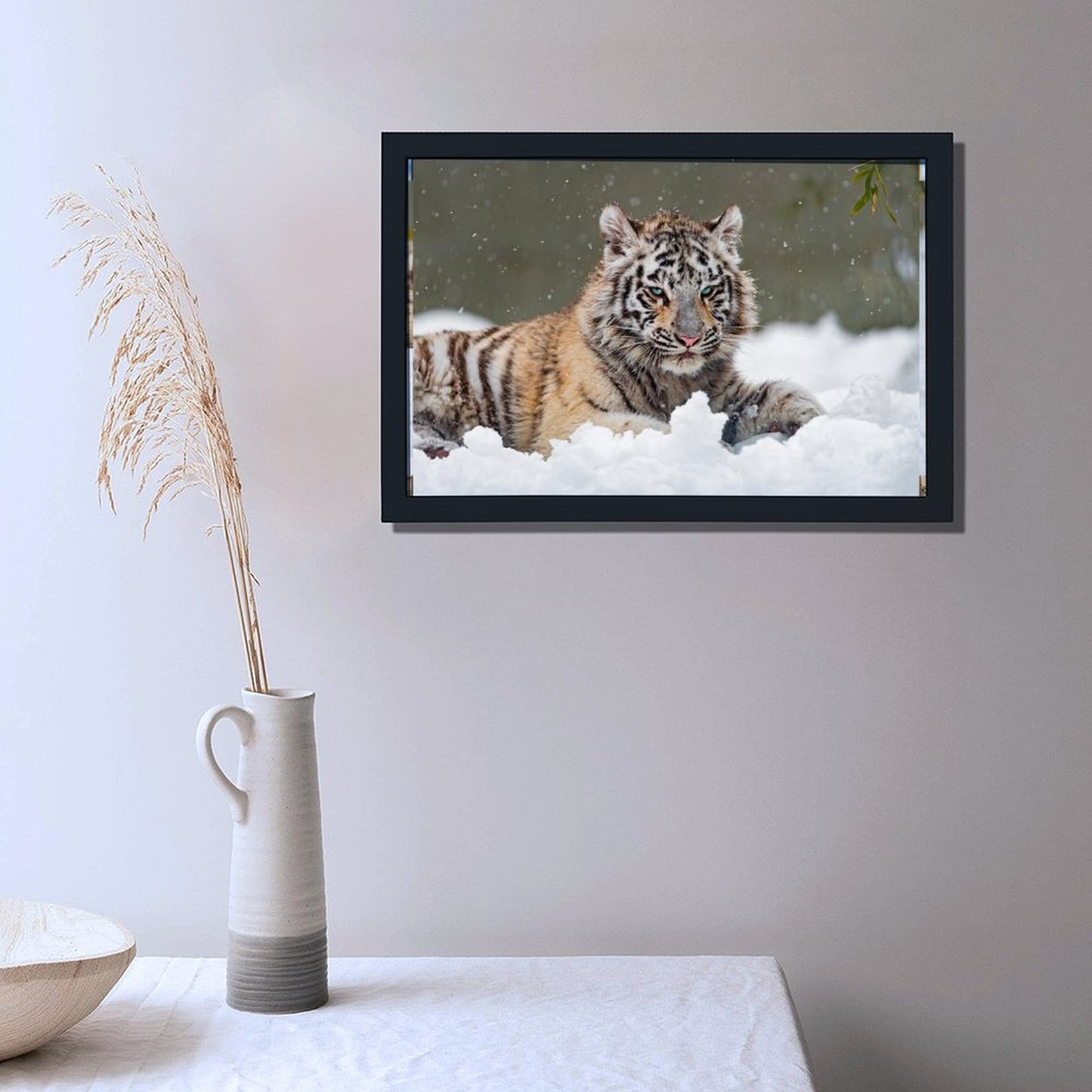 White Tiger in Snow Canvas Wall Art – Modern Framed Home Décor-18