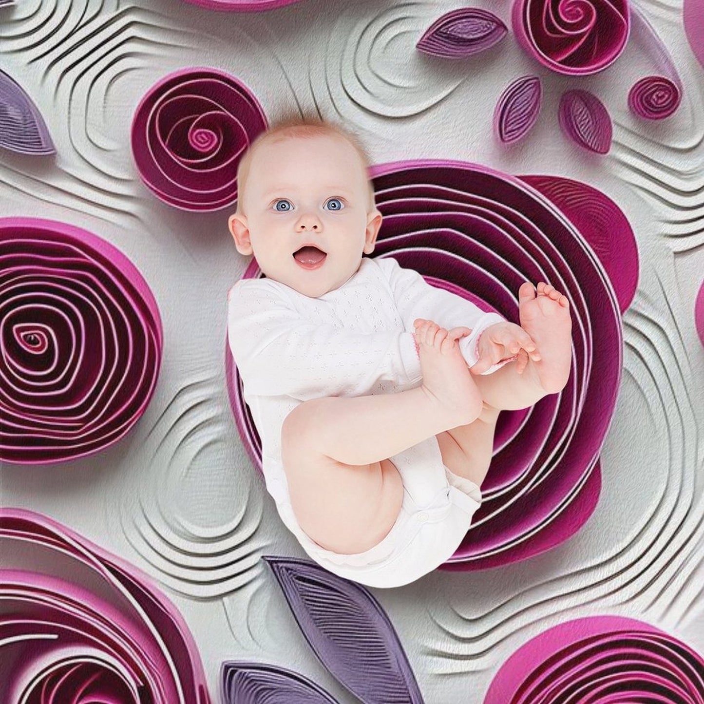 Soft Anti-Pilling Flannel Blanket with Purple Rose Spiral Pattern