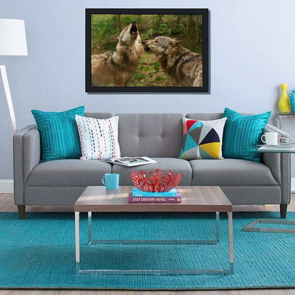 Howling Wolves Wall Art Black Frame Wildlife Decoration-40