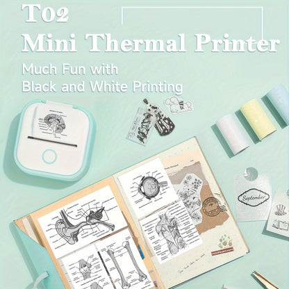Mini Pocket Printer Phomemo T02 Wireless Label Maker with Sticker Paper Thermal Paper Compatible iPhone iPad Android Doodle Dash Notes Memo