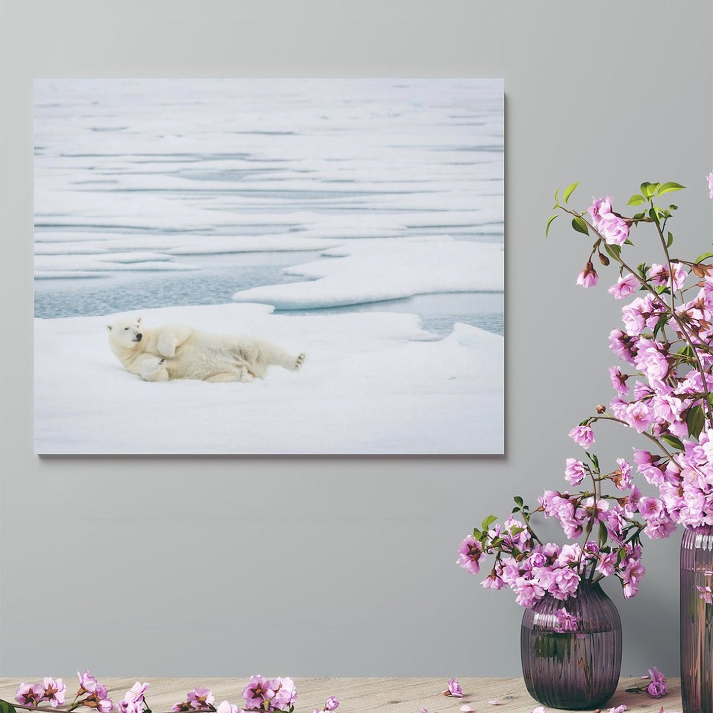 Polar Bear on Ice Canvas Wall Art – Arctic Wildlife Home Decor-012