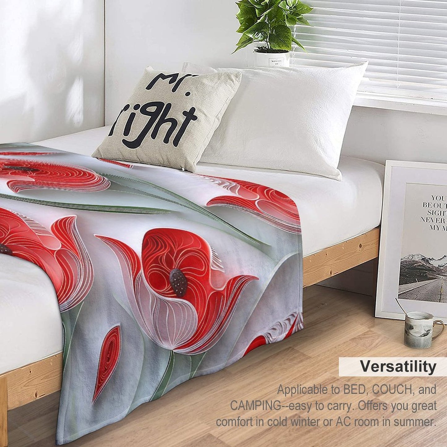 Soft Anti-Pilling Flannel Blanket with Red Tulip Floral Design