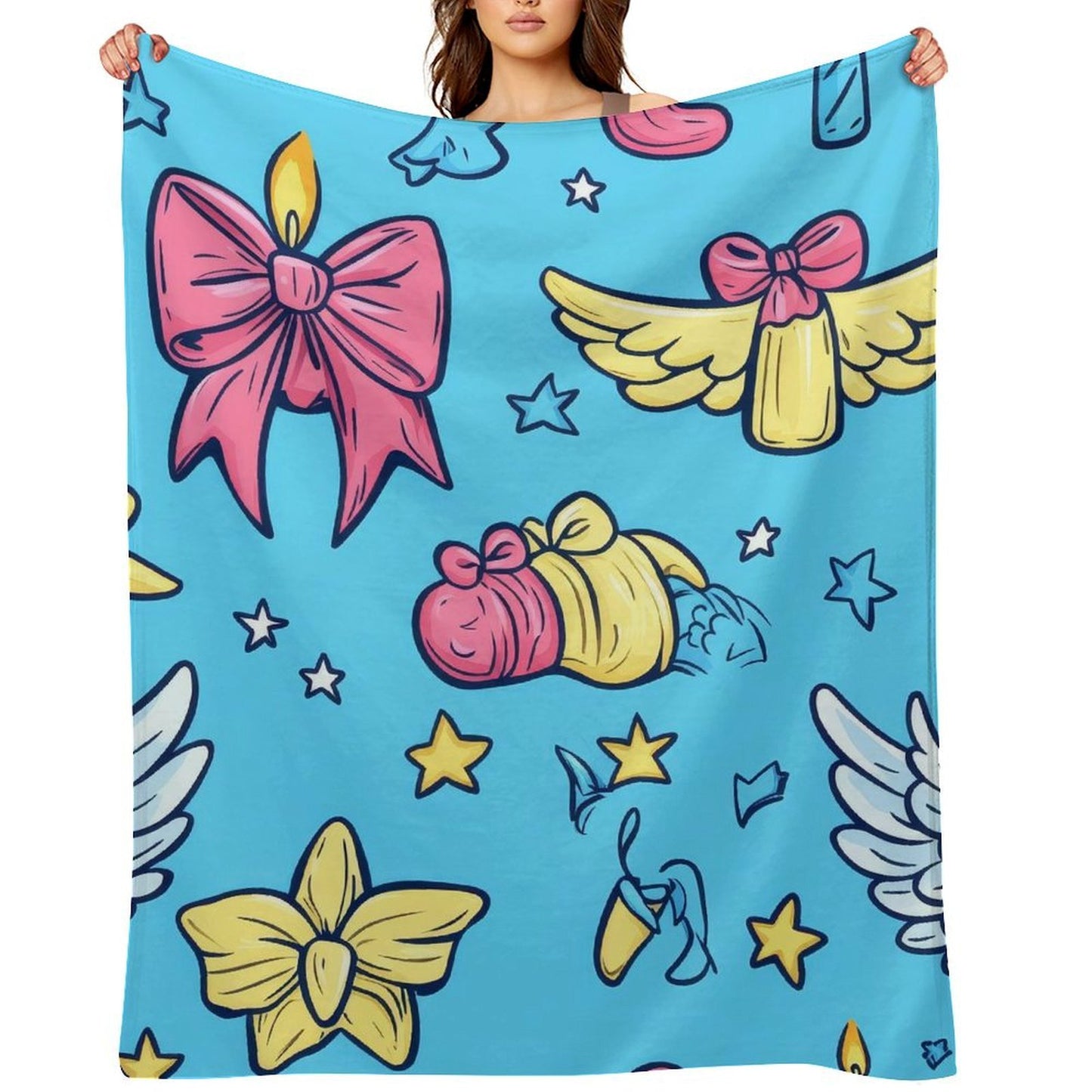Blue Angel Wings Anti-Pilling Flannel Blanket – Soft Cozy Decorative Throw