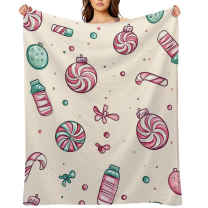 Anti-Pilling Flannel Blanket with Cute Candy and Christmas Pattern