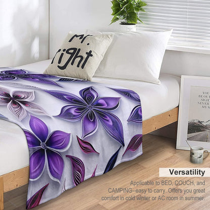 Purple Floral Anti-Pilling Flannel Blanket – Soft Warm Bed Sofa Throw