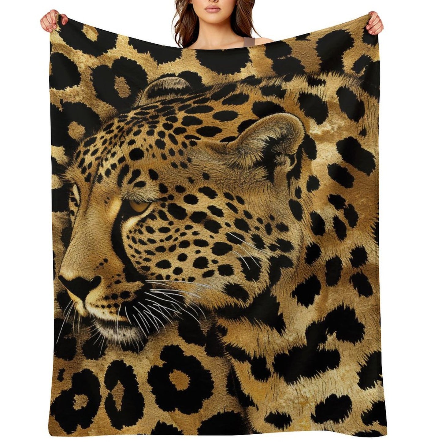 Bold Gold Leopard Face Flannel Throw Blanket