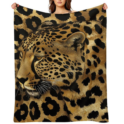Bold Gold Leopard Face Flannel Throw Blanket