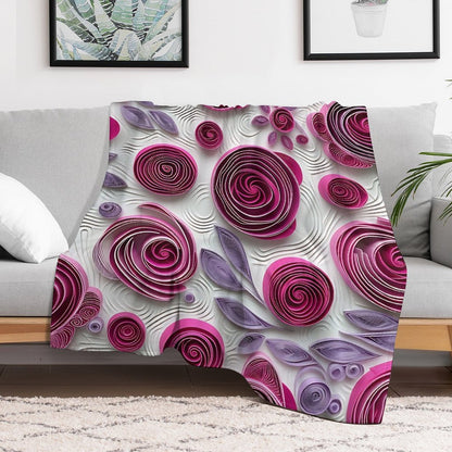 Soft Anti-Pilling Flannel Blanket with Purple Rose Spiral Pattern
