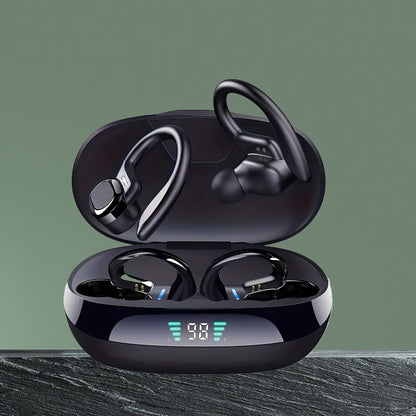 Wireless Sports Earbuds with Earhooks Active Noise Cancelling Dual-LED Display Pure Bass Built-in Microphone for Running