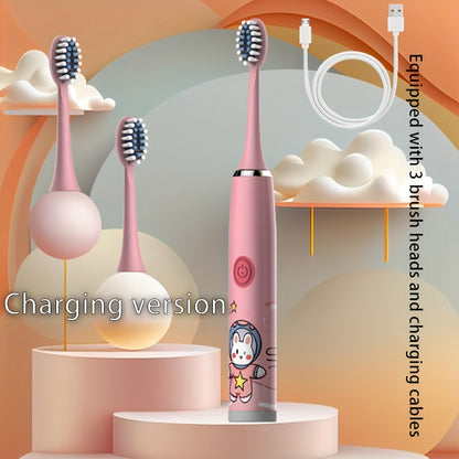 Rechargeable Electric Toothbrush with 2-Min Smart Timer 5 Speeds Easy Control Cute Cartoon Long Battery Life Gentle Care Cavity Prevention iPX7 Waterproof Soft Bristles Great Gift for Family Friends Holiday