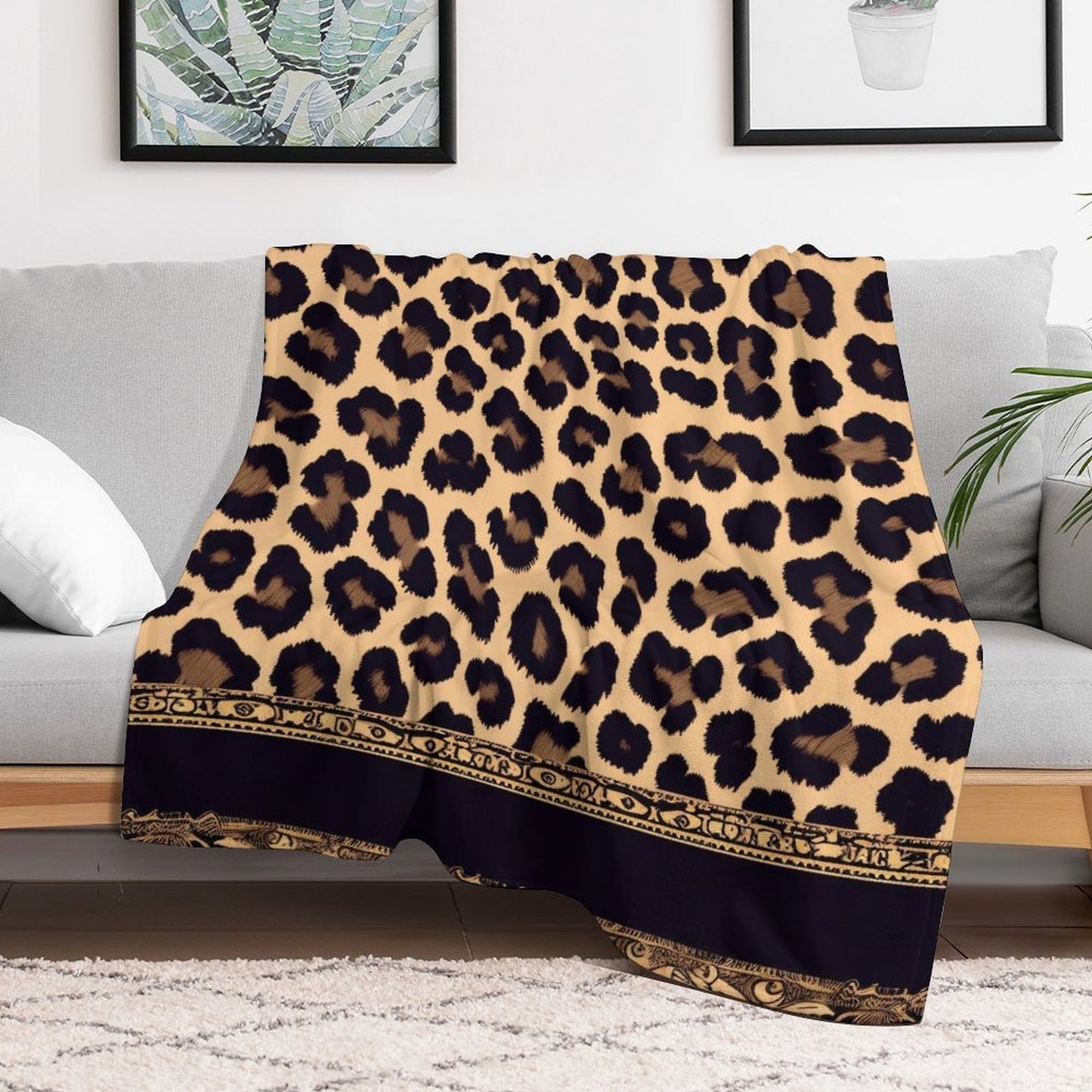 Modern Flannel Throw Blanket Leopard Aesthetic
