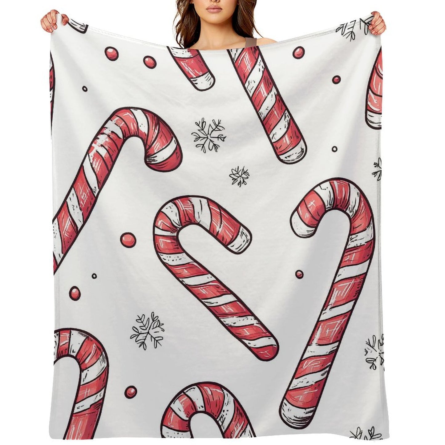 Soft Anti-Pilling Flannel Blanket with Candy Cane Print, Cozy Christmas Throw