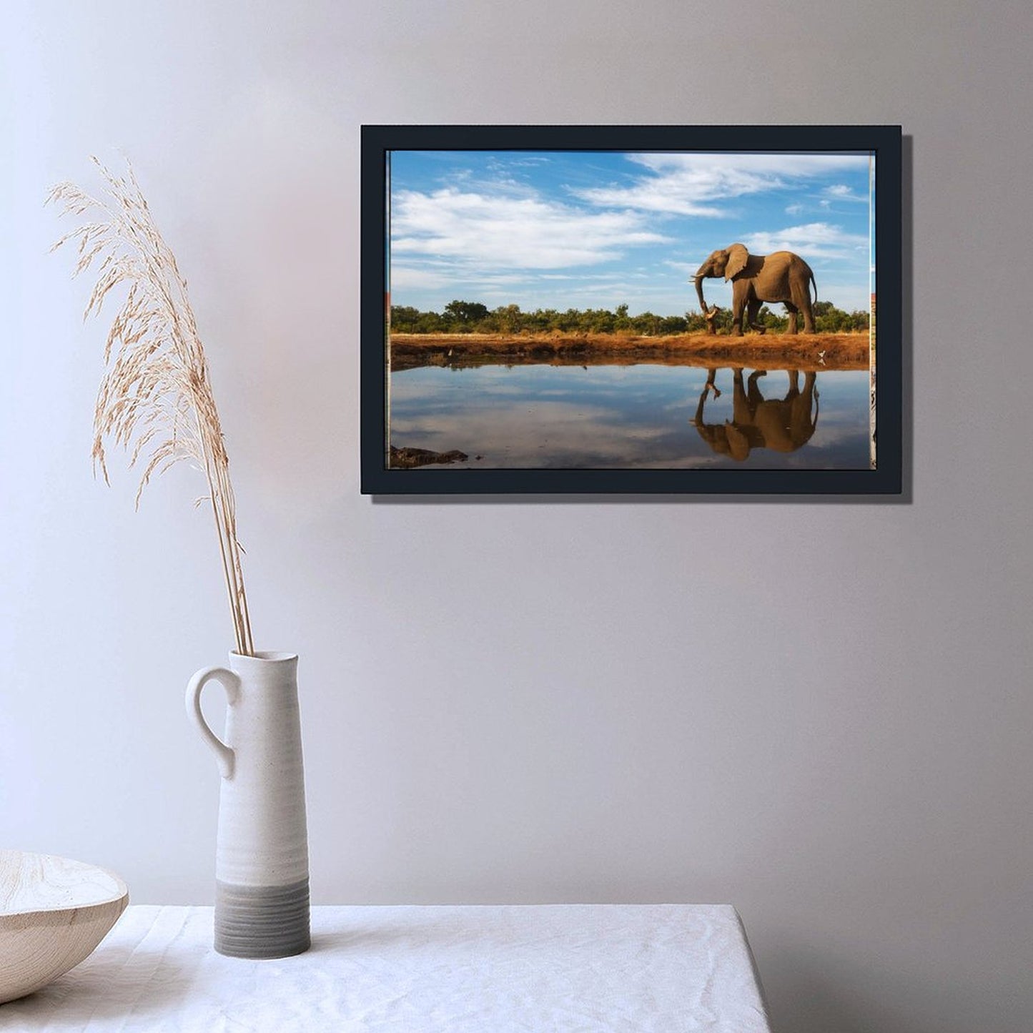 Elephant by the Water Canvas Wall Art – Modern Framed Décor 013