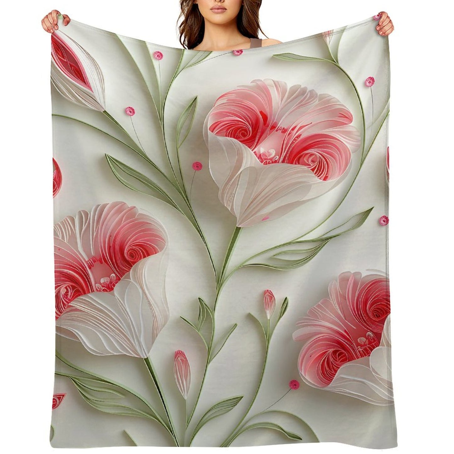 Soft Anti-Pilling Flannel Blanket with Pink Floral Bloom Design