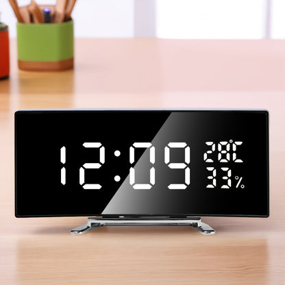1pc Curved LED Alarm Clock with Large Display Screen Shows Time Temperature Humidity USB Powered Multifunctional Desk Clock
