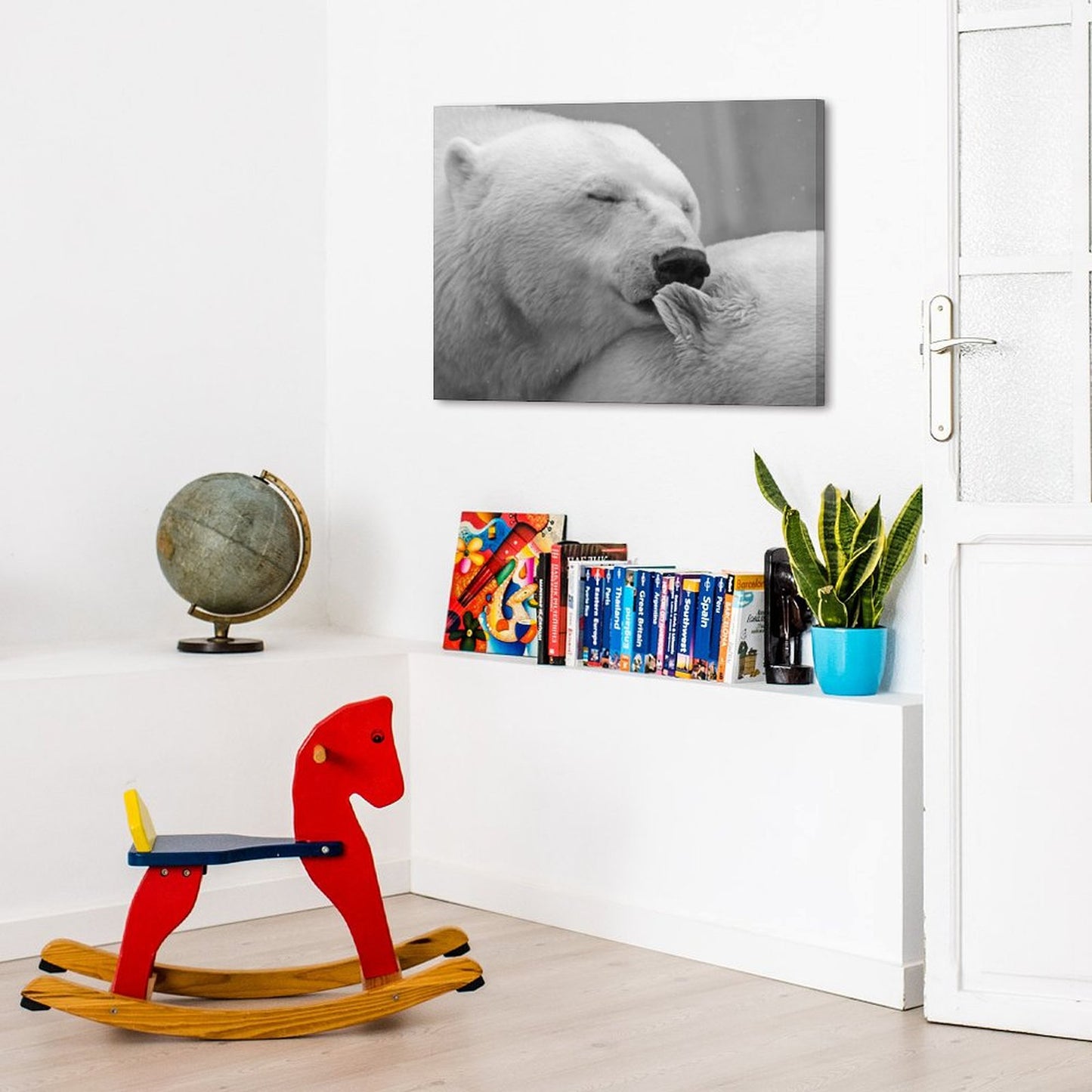 Polar Bear Love Black and White Canvas Art – Arctic Wildlife Wall Decor