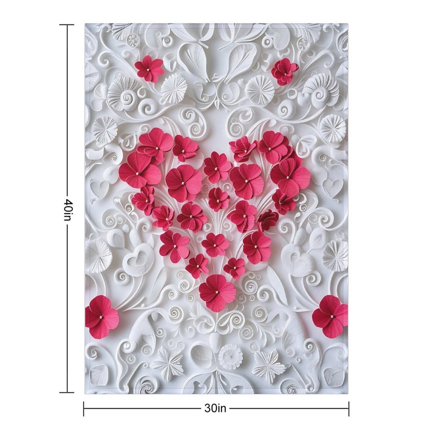 Anti-Pilling Flannel Blanket with 3D Pink Heart Floral Design