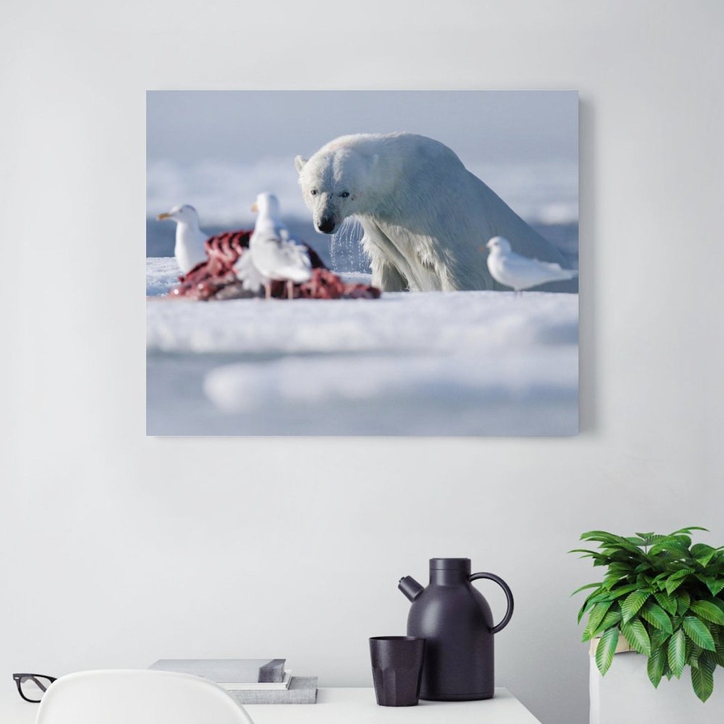 Arctic Polar Bear and Seagulls on Ice Canvas Wall Art/09