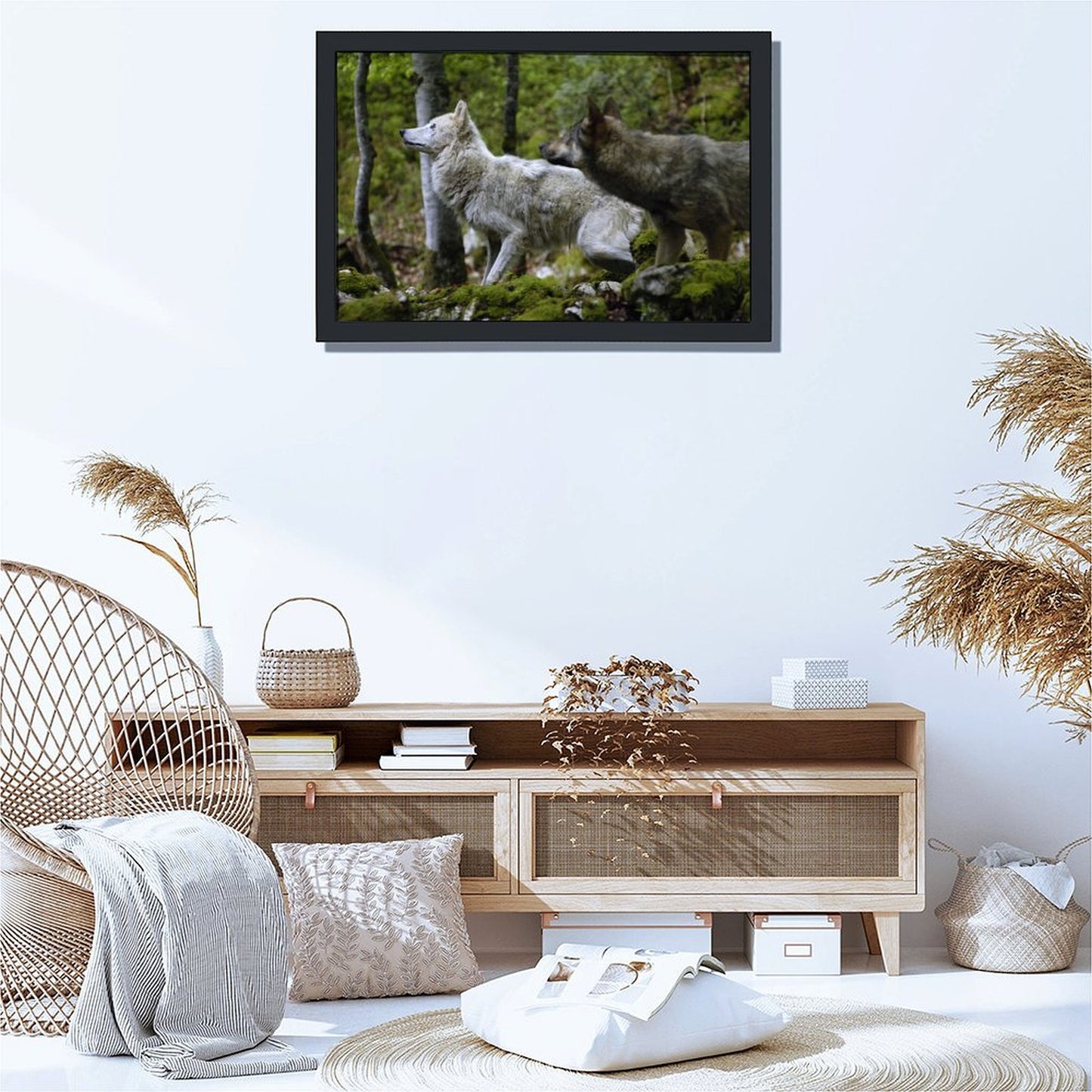 Black Frame Wolf Wall Art Forest Animal Canvas Painting