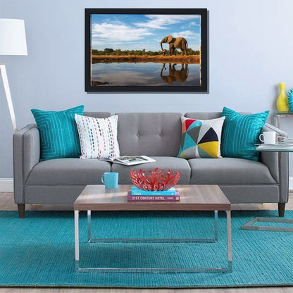 Elephant by the Water Canvas Wall Art – Modern Framed Décor 013