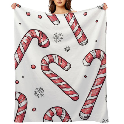 Soft Anti-Pilling Flannel Blanket with Candy Cane Print, Cozy Christmas Throw