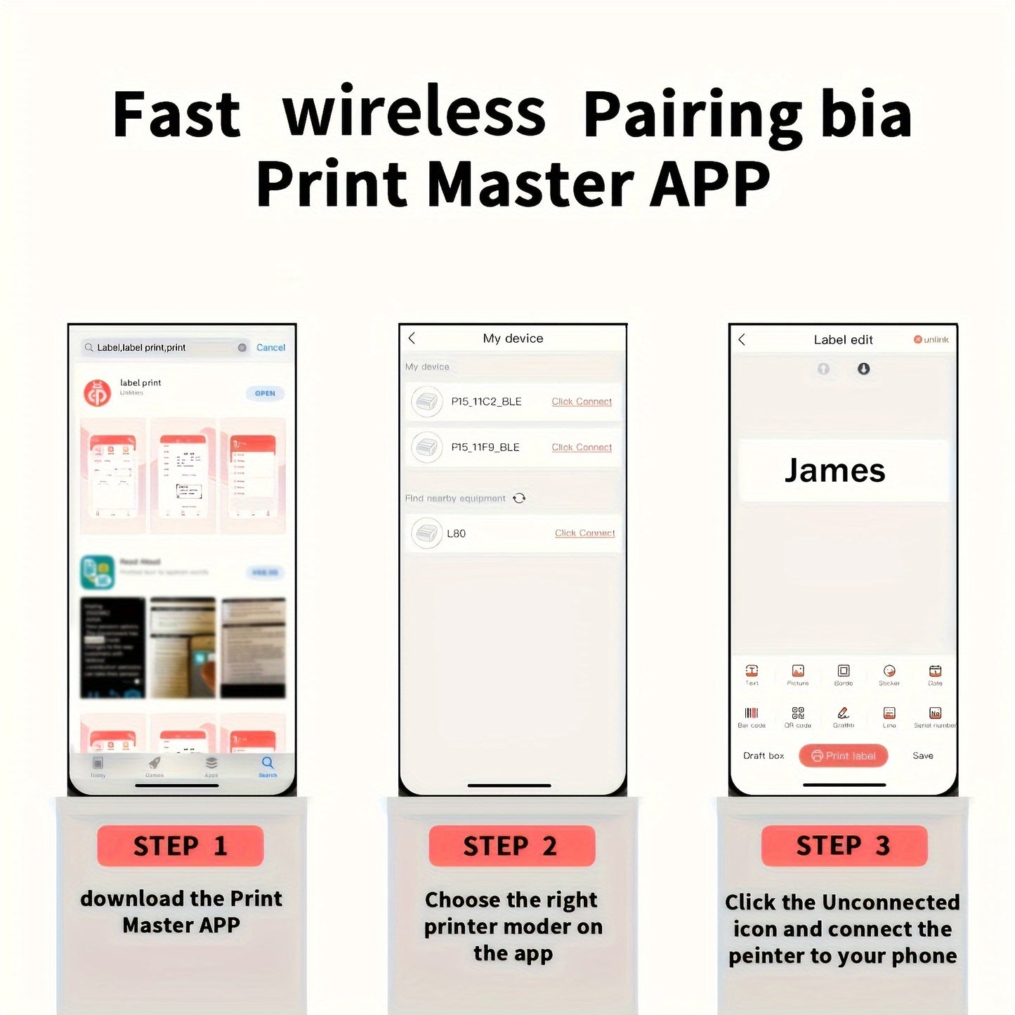 P15 Mini Thermal Label Maker Portable Desktop Printer with Multiple Templates for Office Home Kitchen School Includes White Stickers
