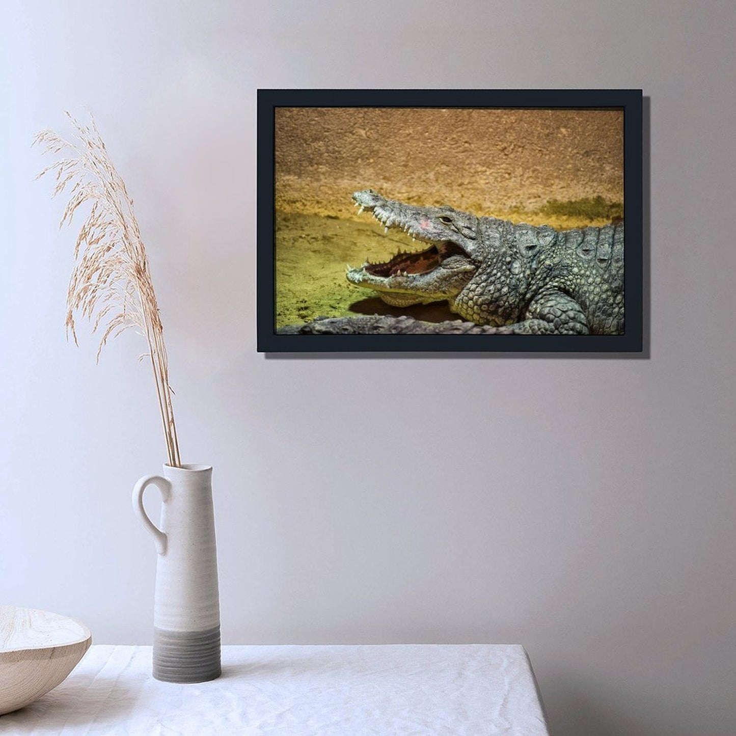 Black Frame Crocodile Wall Picture Nature Animal Decor-78