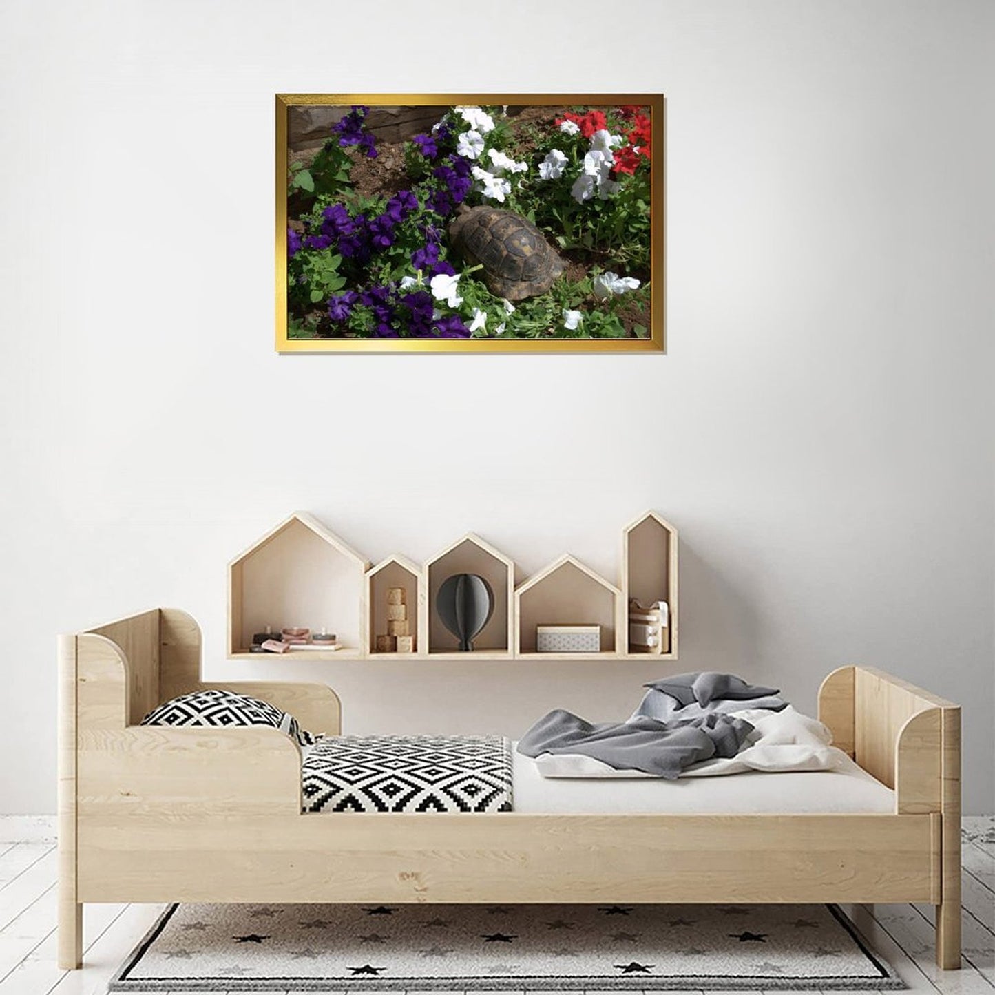 Turtle in Garden Wall Art Gold Frame Nature Decoration