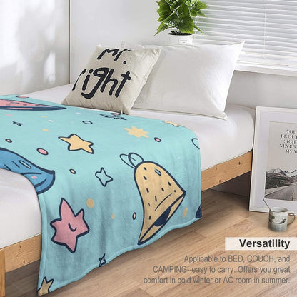 Anti-Pilling Flannel Blanket Cartoon Bells and Stars Design