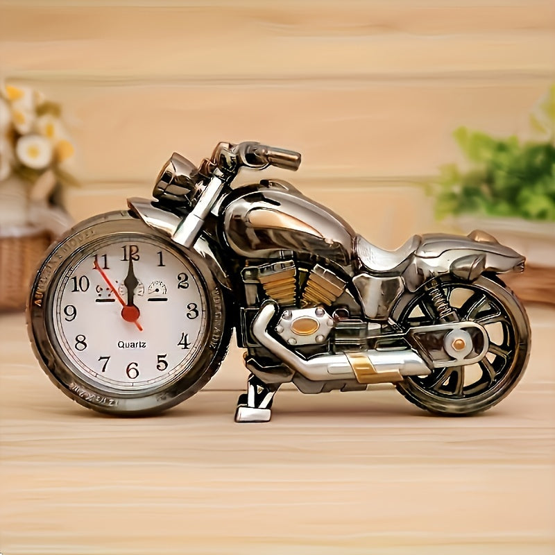 Classic Plastic Motorcycle Alarm Clock with Cartoon Design Swiss Quartz Movement AA Battery Powered Irregular Shape