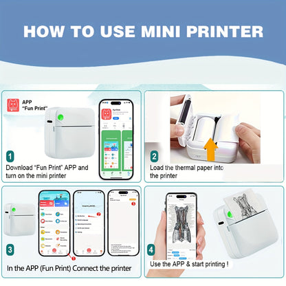 Portable Mini Photo Printer Wireless Thermal for Smartphones Inkless Printing Gift Study Label Includes 1 Roll Paper