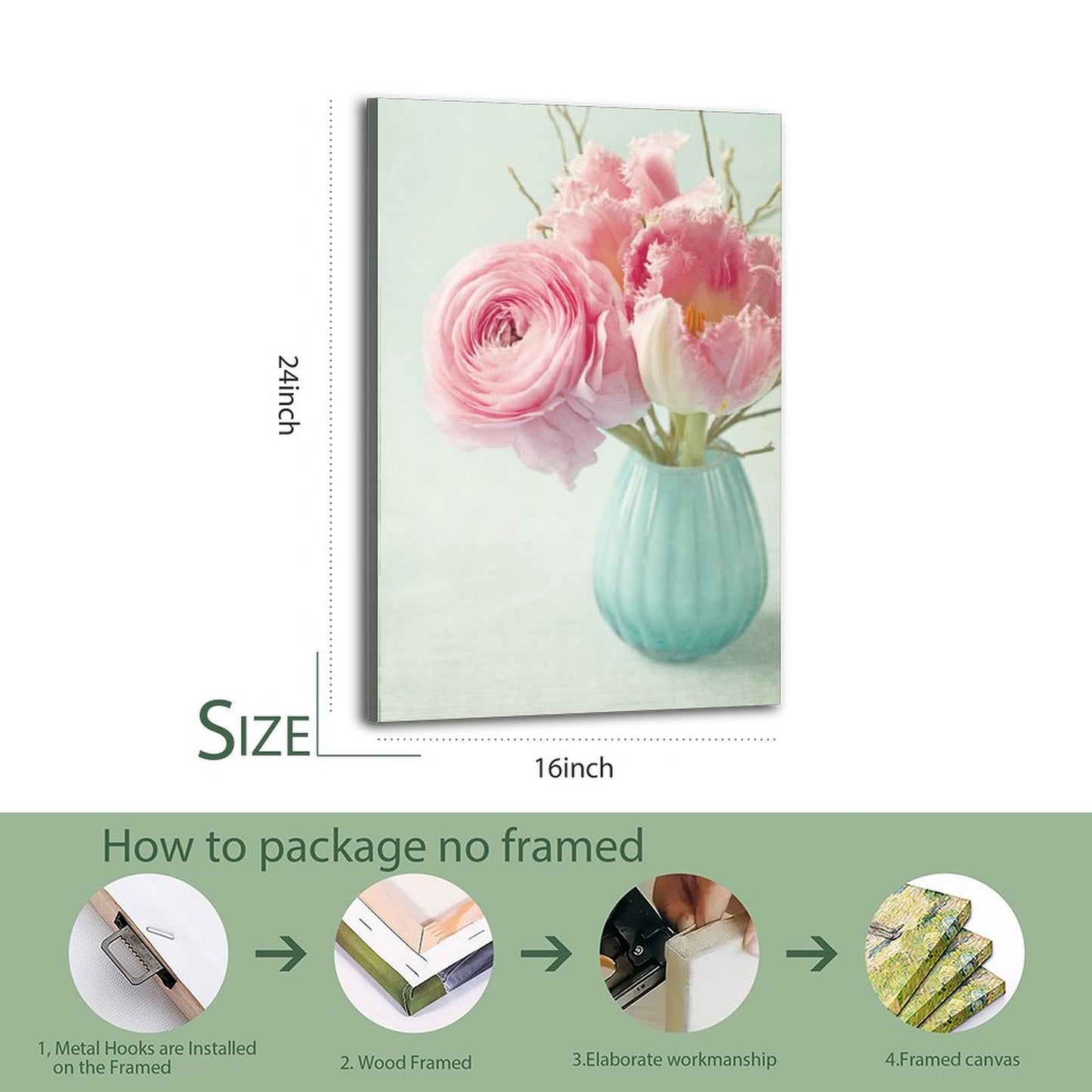 Pink Floral Wall Art with Blue Vase Canvas Painting - Flowers 32