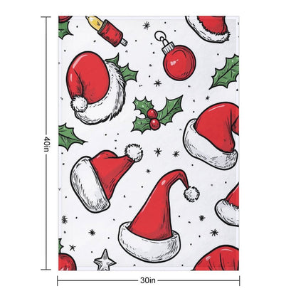 Santa Hat Pattern Anti-Pilling Flannel Blanket – Soft Cozy Christmas Throw