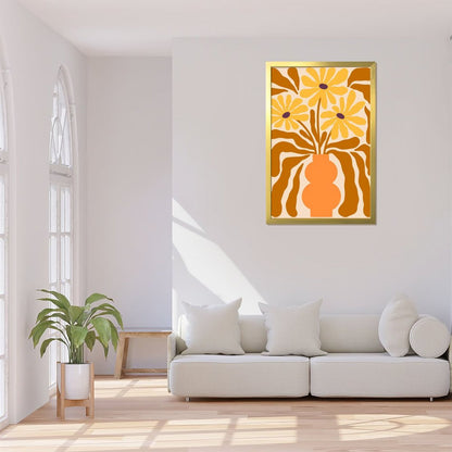 Retro Floral Vase Art Print, Abstract Yellow Flower Wall Decor-49