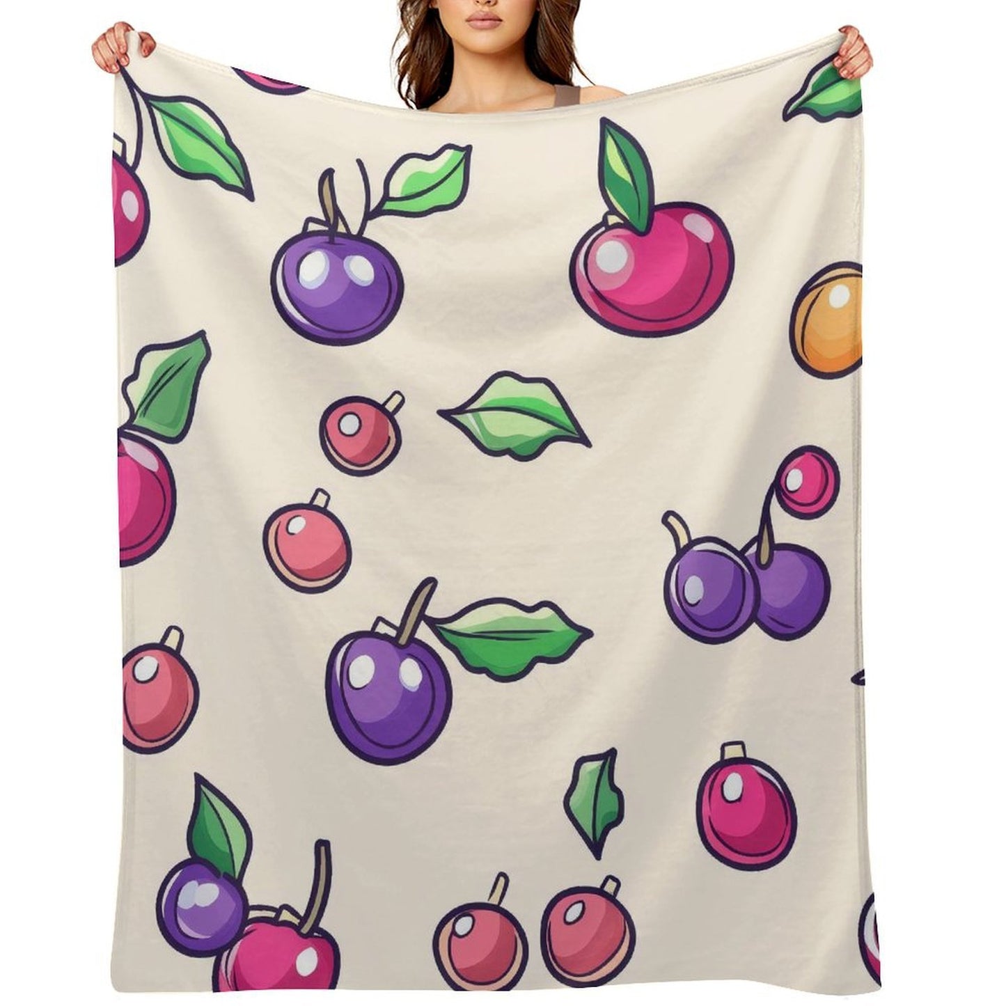 Anti-Pilling Flannel Blanket with Cute Cartoon Fruit Pattern Design