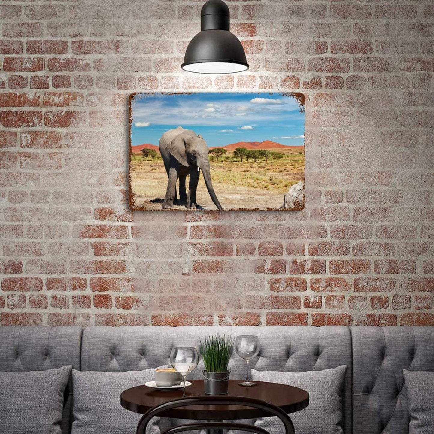 Vintage African Elephant Desert Metal Wall Art Decor