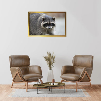 Golden Frame Raccoon Wall Painting for Living Room