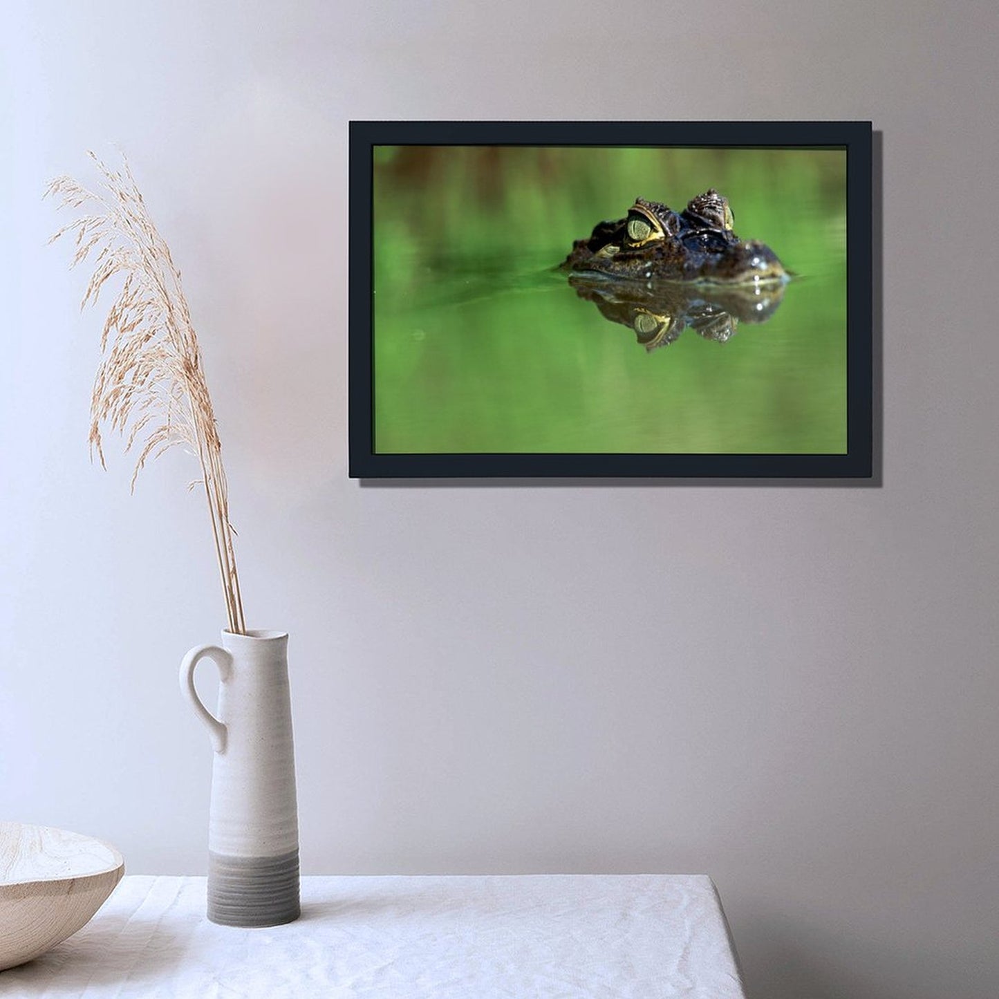 Crocodile in Water Wall Art Black Frame Wildlife Decor
