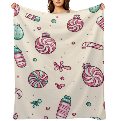 Anti-Pilling Flannel Blanket with Cute Candy and Christmas Pattern