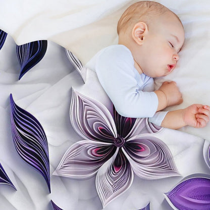 Purple Floral Anti-Pilling Flannel Blanket – Soft Warm Bed Sofa Throw