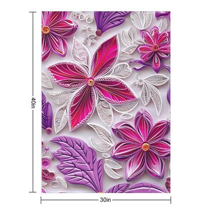 Soft Anti-Pilling Flannel Blanket with Pink and Purple Floral Design