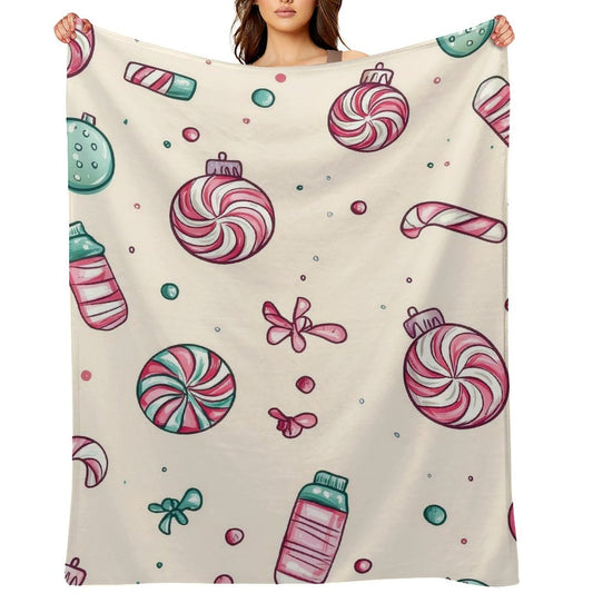 Anti-Pilling Flannel Blanket with Cute Candy and Christmas Pattern