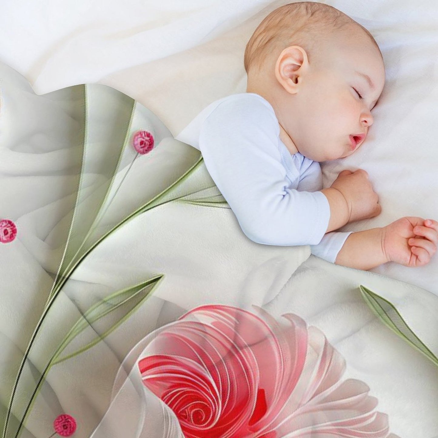 Soft Anti-Pilling Flannel Blanket with Pink Floral Bloom Design